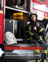 ZYfire Fire Hose - 1-1/2" ID x 50 FT Double Jacket TPU Firefighter Hose with M x F NPSH Brass Couplings 1200 PSI Burst Pressure Lightweight for Firefighting & Residential Use