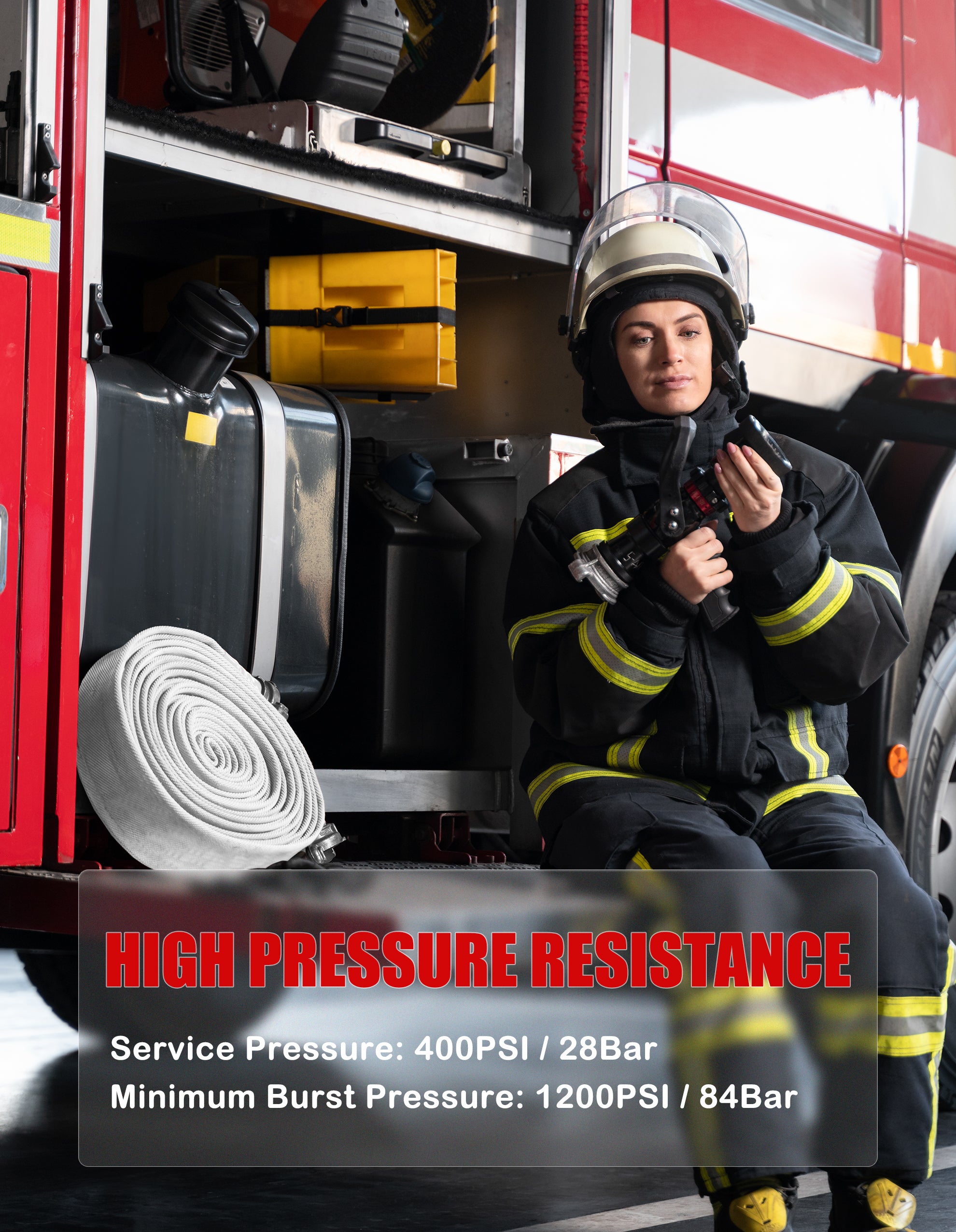 ZYfire Fire Hose - 1-1/2" ID x 50 FT Double Jacket EPDM Firefighter Hose with M x F NST/NH Aluminum Couplings 1200 PSI Burst Pressure Lightweight for Firefighting & Residential Use