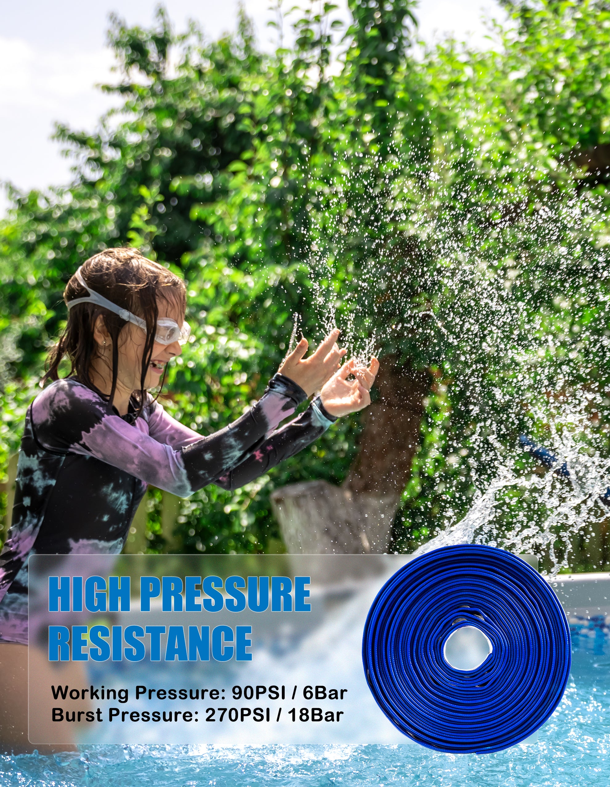 ZYfire Pool Backwash Hose with 2 Clamps - 2" x 50 FT PVC Lay Flat Discharge Hose Heavy Duty Reinforced Pool Hose Weather and Burst Resistant for Pool Drain, Sump Pump, Pool Filter-U.S. Warehouse