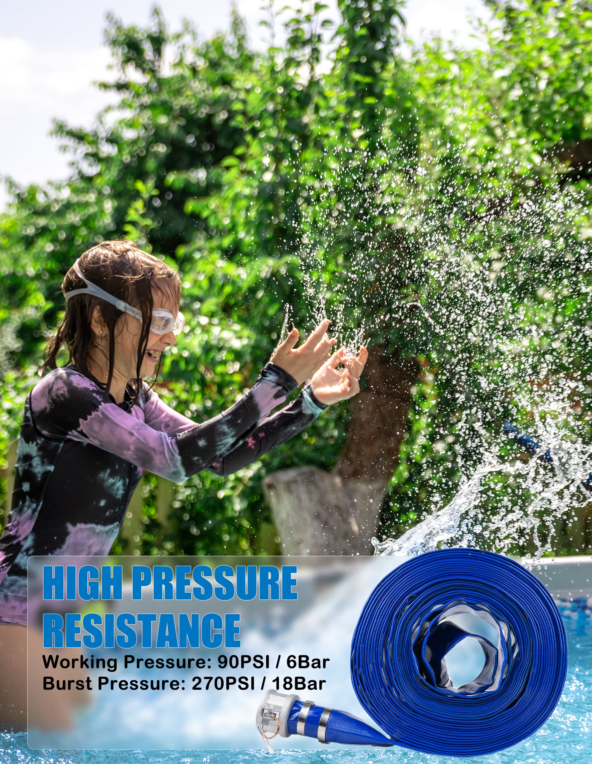 ZYfire Backwash Hose - 1-1/2" x 100 FT PVC Lay Flat Discharge Hose with Aluminum Camlock C & E Fittings Heavy Duty Reinforced Pump Discharge Hose Weather and Burst Resistant for Pool Drain, Sump Pump-U.S. Warehouse
