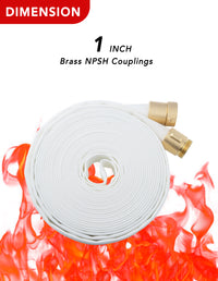 ZYfire Fire Hose - 1" ID Single Jacket TPU Fire Hose White Industrial Hose Firefighter Hose with NPSH Brass Couplings Lightweight Lay Flat Water Hose for Use in Firefighting-U.S. Warehouse