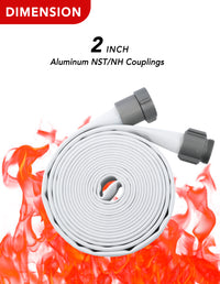 ZYfire Fire Hose - 2" ID Single Jacket EPDM Fire Hose Firefighter Hose with M × F NST/NH Aluminum Couplings White Industrial Hose Lightweight Lay Flat Water Hose for Use in Firefighting-U.S. Warehouse