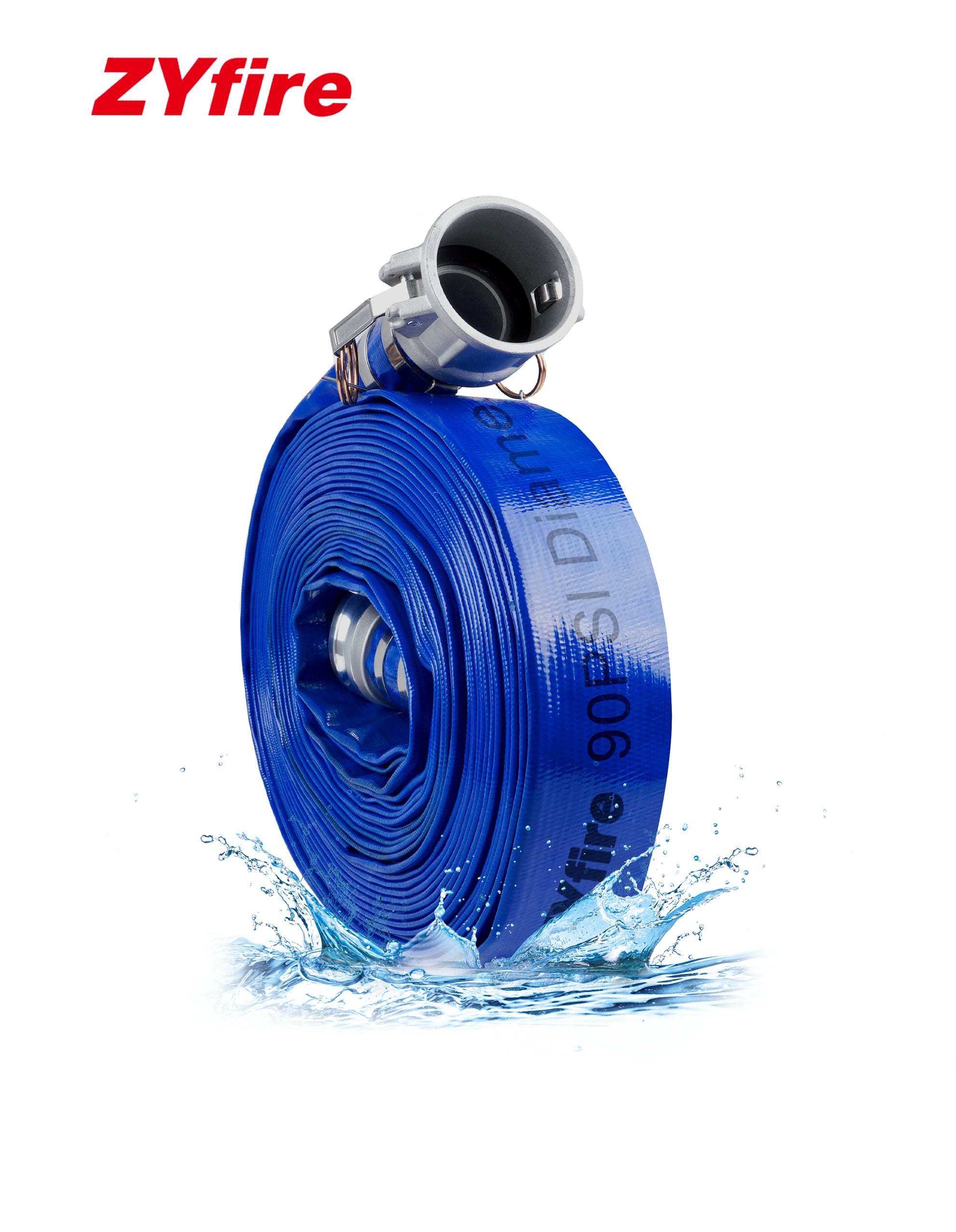 ZYfire Backwash Hose - 1-1/2" x 100 FT PVC Lay Flat Discharge Hose with Aluminum Camlock C & E Fittings Heavy Duty Reinforced Pump Discharge Hose Weather and Burst Resistant for Pool Drain, Sump Pump-U.S. Warehouse