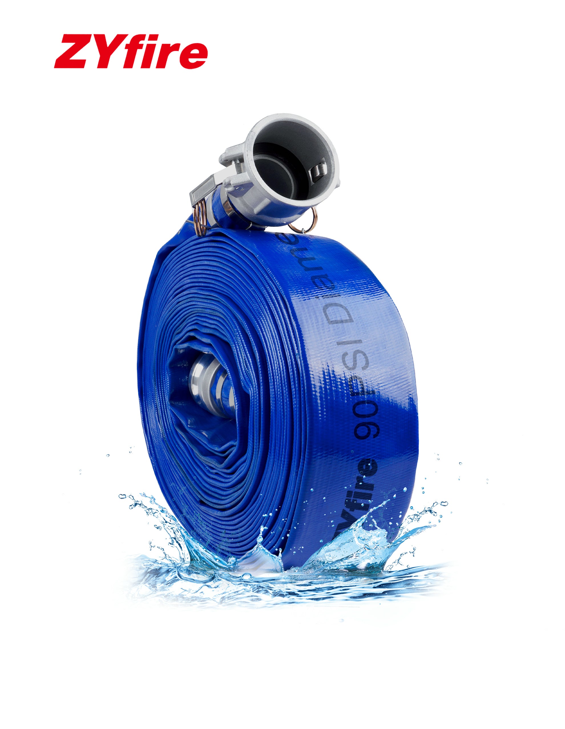 ZYfire Backwash Hose - 2" x 100 FT PVC Lay Flat Discharge Hose with Aluminum Camlock C & E Fittings Heavy Duty Reinforced Pump Discharge Hose Weather and Burst Resistant for Pool Drain, Sump Pump-U.S. Warehouse