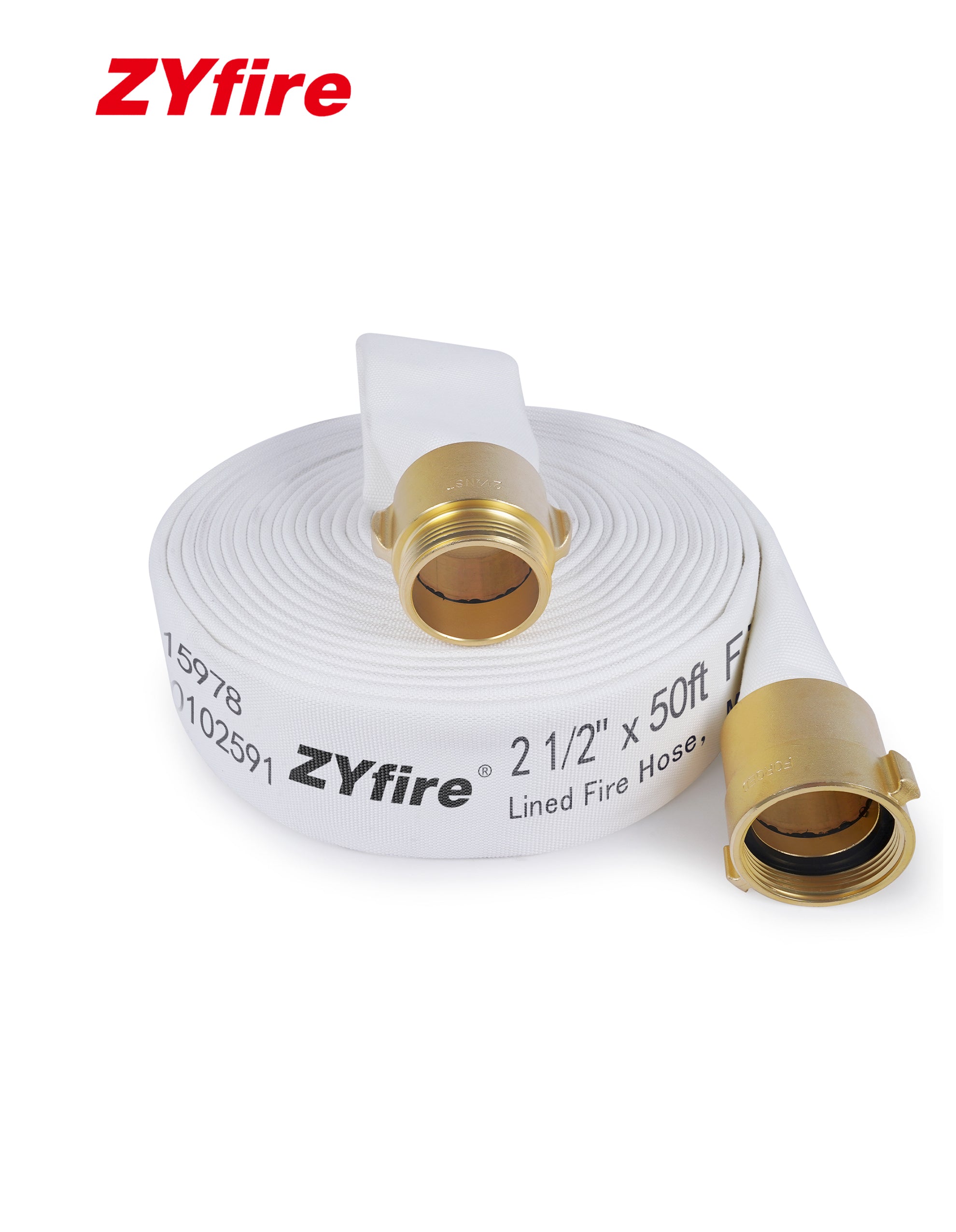 ZYfire Fire Hose - 2-1/2" ID x 50 FT Double Jacket TPU Firefighter Hose with M x F NST/NH Brass Couplings 1200 PSI Burst Pressure Lightweight for Firefighting & Residential Use