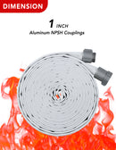 ZYfire Fire Hose - 1" ID Single Jacket EPDM Fire Hose Firefighter Hose with NPSH Aluminum Couplings White Industrial Hose Lightweight Lay Flat Water Hose for Use in Firefighting-U.S. Warehouse