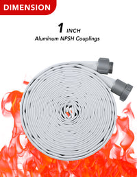ZYfire Fire Hose - 1" ID Single Jacket EPDM Fire Hose Firefighter Hose with NPSH Aluminum Couplings White Industrial Hose Lightweight Lay Flat Water Hose for Use in Firefighting-U.S. Warehouse